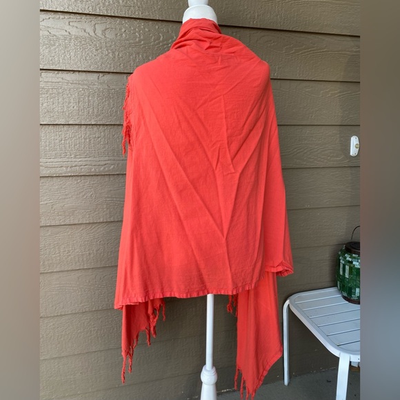 Maria de Guadalajara Womens poncho wrap Top Fringe Salmon Coral 100% cotton - Picture 8 of 8